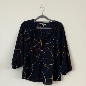Joie navy blue, red, yellow, 3/4 sleeve blouse